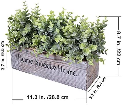 1 Pcs Wooden Potted Eucalyptus Plant Greenery Arrangement Artificial Eucalyptus Plant in Rectangular Wood Planter Box for Rustic Farmhouse Indoor Centerpiece Tabletop Window Sills Kitchen Shelf Decor