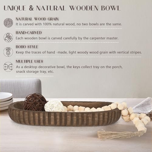 Oakrain Wooden Decorative Bowl for Home Decor, 16" Rustic Dough Bowl