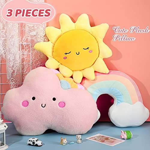 Queekay Set of 3 Kids Cloud Rainbow Pillows Sun Plush Decor, Cute Style