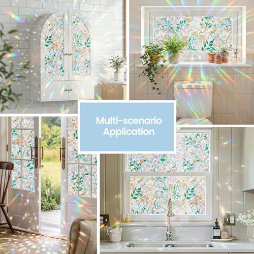 ADD.HERES Rainbow Window Privacy Film, Stained Glass Cling, 17.5" x 78.7"