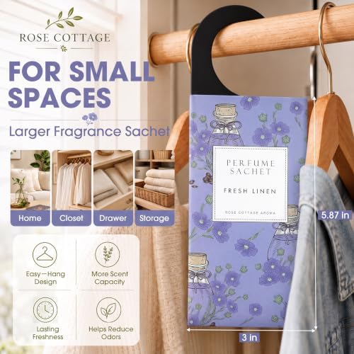 Large 12 Packs Fresh Linen Hanging Scented Sachets Long-Lasting Closet Deodorizer Air Freshener Fabric Refresher Odor Eliminator for Drawer Home Fragrance Gift Set