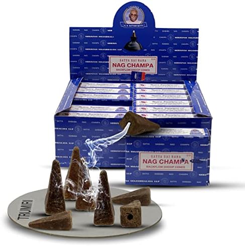 Nag Champa Backflow Incense Cones for Waterfall Aromatic Smoke Fountain Haze Falls and Mat Bundle - Pack of 12