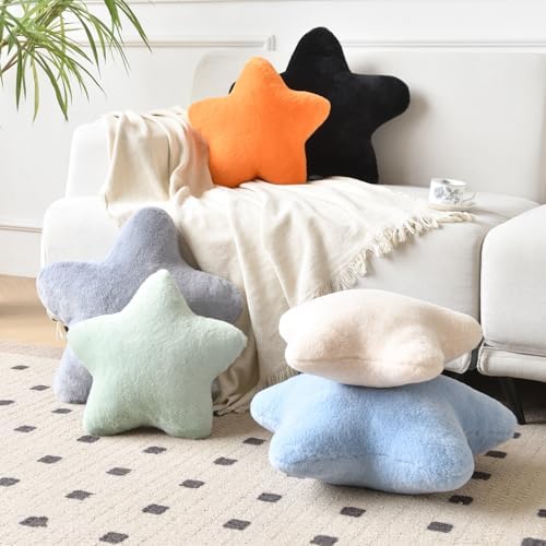 Star Pillow, Decorative Throw Pillows for Bed Couch, 15" Star Shaped Pillow Plush Floor Cushions Room Decor Pillow with Faux Rabbit Fur for Sofa Bedroom Living Room (Sage Green, 15" x 15")