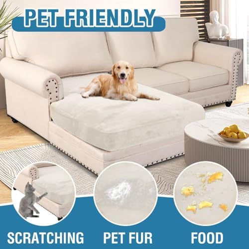 H.VERSAILTEX Velvet Stretch Individual Chaise Cover Sectional Couch Covers for L Shaped Sofa Both Left/Right Furniture Protector Seat Cushion Sofa Cover (1 Piece Chaise Cover, Porcelain White)