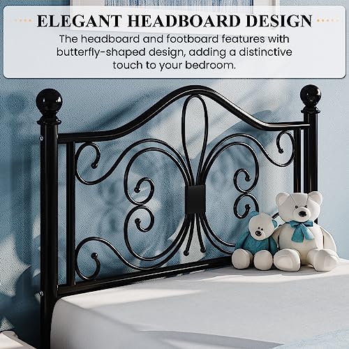 SHA CERLIN Twin XL Size Metal Bed Frame with Butterfly Headboard, Black