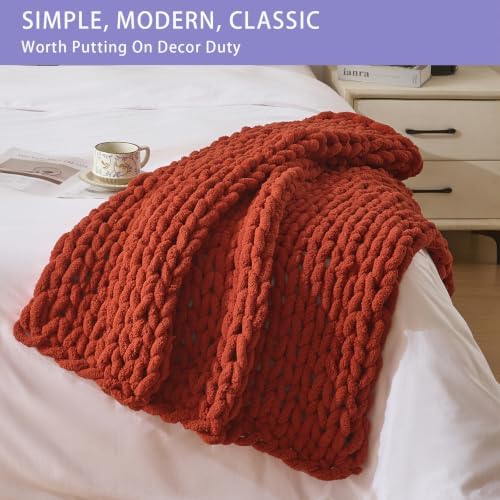 Bigacogo Chunky Knit Throw Blanket for Couch, 40x40 inches, Rust Red