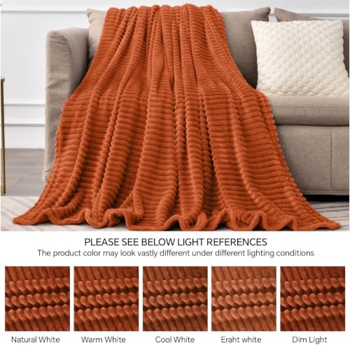 BEDELITE 3D Ribbed Terracotta Fleece Throw Blanket for Couch, 50x60 Inch