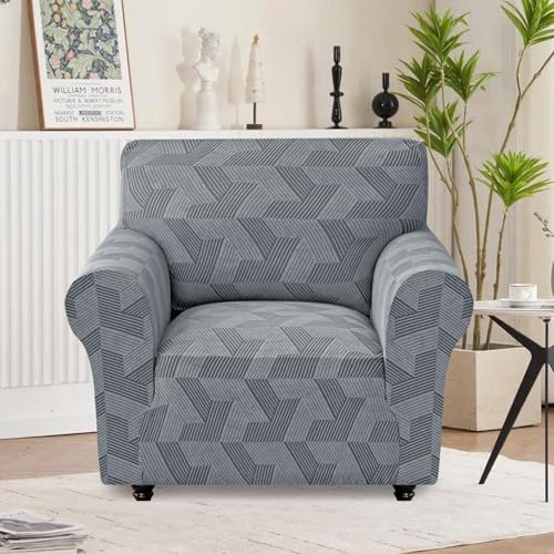 JIVINER Stretch Chair Covers, 1 Piece Couch Covers for Living Room, Non Slip Soft Sofa Covers, Washable Armchair Slipcovers for Dog, Pets Feature Geometrical Jacquard Fabric (Chair, Light Grey)