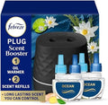 Febreze Plug Scent Booster Starter Kit, Black, Oil Diffuser, Air Freshener, Continuous Scent Device + 2 Ocean Refills