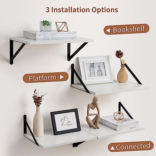 Axeman Deep Floating Shelves - 16 Inch Wide x 12 Inch Deep White Wall Shelves Set of 2-12 Inch Deep White Wood Shelves for Wall Storage & Decor