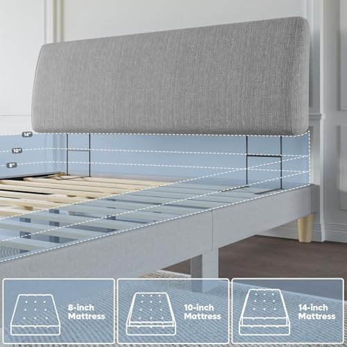 Pinmoco 4.7” Headboard Only for Queen Size Bed, No Drill Needed, Gray