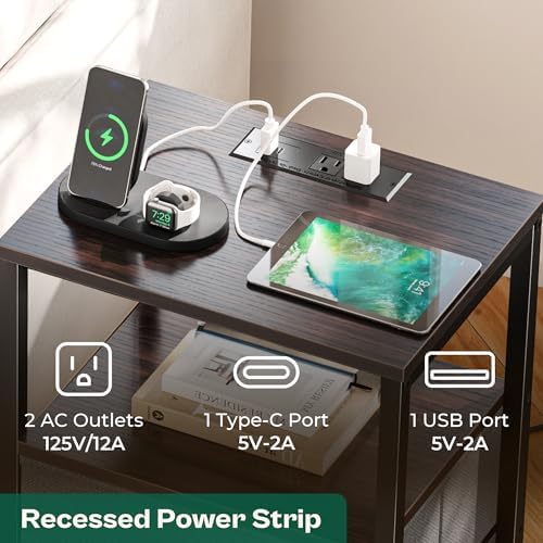 Huuger Nightstands Set of 2, End Tables with Charging Station, Side Table