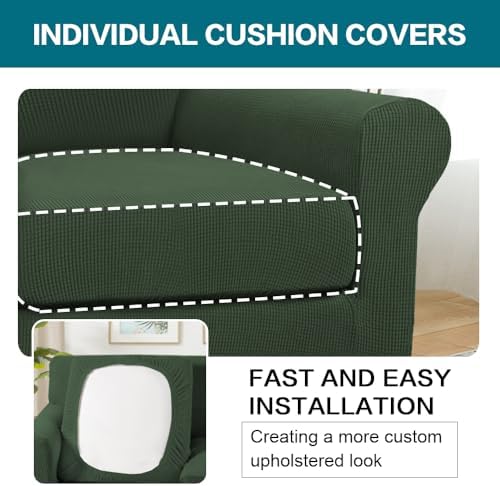 Turquoize 2 Piece Chair Covers Armchair Slipcovers for Living Room Armchair Sofa Cover with Individual Cushion Covers Feature Jacquard Fabric (Chair, Bronze Green)