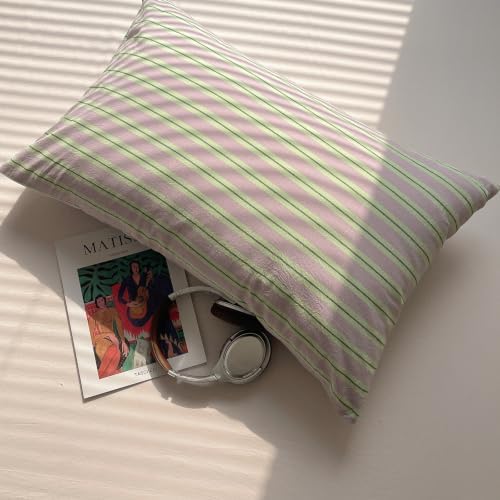 AOJIM Striped Duvet Cover Queen 100% Washed Cotton 3-Piece Vintage Bedding