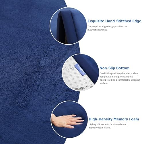 Large 79"x110" Baby Activity Play Mat for Floor,1.3" Thick Elasti Foam Cushion Mat for Tummy Time & Crawling,Non-Slip&Safe for Infants,Toddlers & Kids, for Living Room,Classroom & Playroom（Dark Blue)