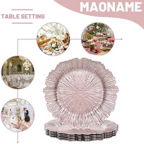 MAONAME Pink Charger Plates Set of 6, Reef Chargers for Dinner Plates