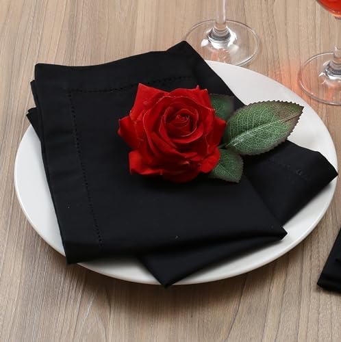 Lightnpro Hemstitched Cotton Napkins Set of 12, 18x18 Inch Black