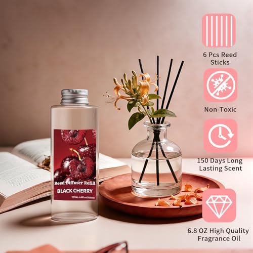 STRN Reed Diffuser Oil Refill, Black Cherry Scented Diffuser 6.8 Fl Oz