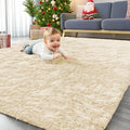 OLANLY Area Rugs for Living Room Bedroom, Machine Washable 4x5.9 ft Soft Fluffy Shaggy Bedside Rug, Indoor Floor Carpet for Kids Girls and Boys, Dorms, Nursery Rooms, Home Decor Aesthetic, Cream