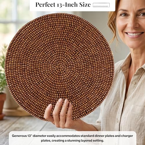 ALPHA Living HOME Woven Placemats Set of 2 Dark Brown Natural Wood Mats