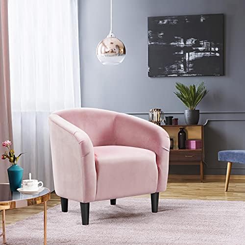 Yaheetech Small 25.5in Wide Velvet Barrel Accent Chair Bedroom, Pink