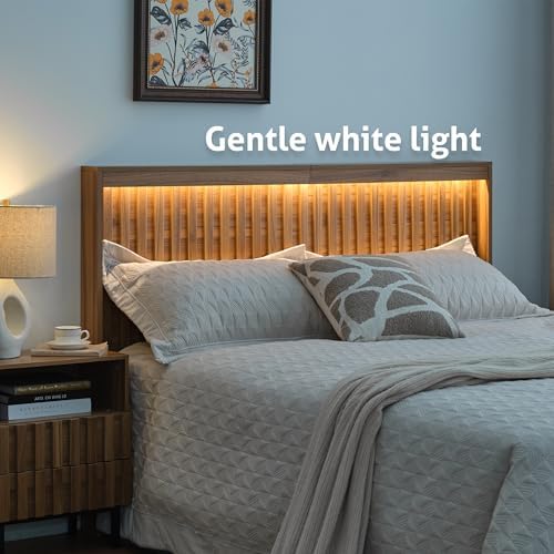 UEV Headboard with Light Elegant Wood Design, 81.5 Inch Wide Headboard Only, Modern Farmhouse, Fluted Panel, Wall Mounted, Wingback(Wooden,King)