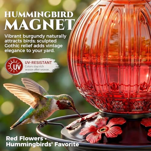 Glass Hummingbird Feeder for Outdoors Hanging, 26 fl oz Bird Nectar Feeder