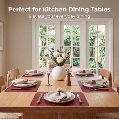 ADRIMER Fall Placemats Set of 4, Heat Resistant Faux Leather, Wine Red