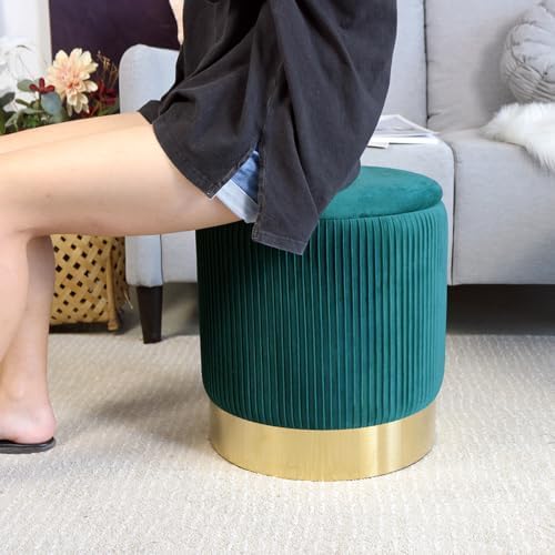 YYW HOME Round Ottoman with Storage, Green Velvet, Set of 2