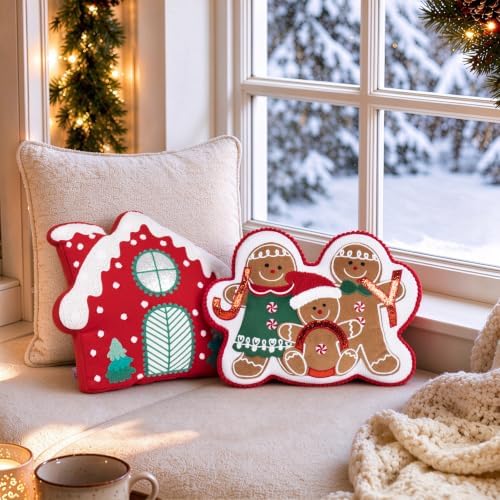 AELS Gingerbread Man & Christmas House Pillow Set, Holiday Throw Pillows
