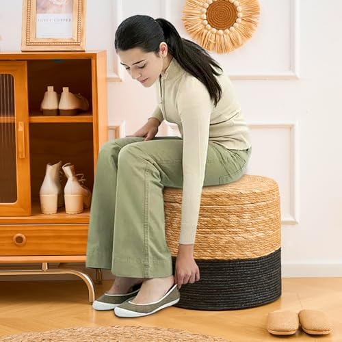 18'' Boho Pouf Storage Ottomans Natural Straw Rustic Handmade Lounge Pouffe