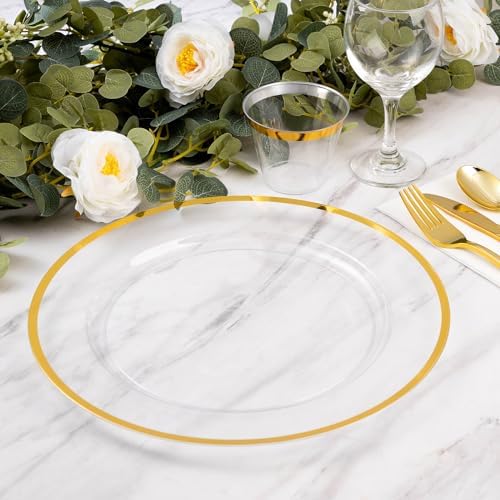 Goodluck 50 Pack 12 Inch Clear Charger Plates with Gold Trim