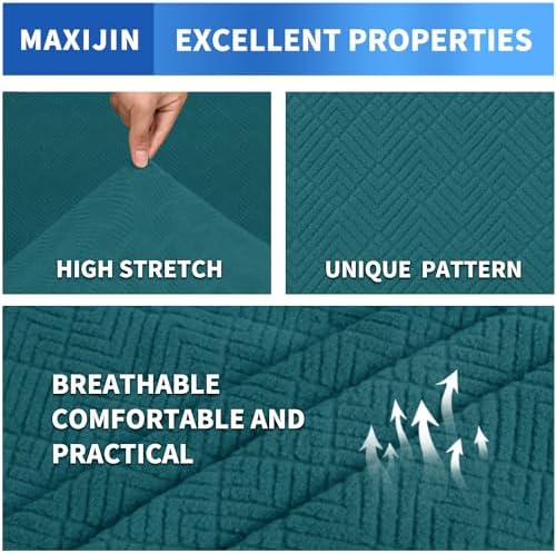 MAXIJIN 4 Piece Couch Covers for 3 Cushion Couch Sofa Covers, Stretch Couch Slipcovers for Sofas with 3 Cushions, Thick 3 Seat Furniture Protector for Dogs Pet (71"-91", Teal)