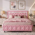HOMBCK Full Size Bed Frame, Upholstered Platform Bed with Headboard, Pink