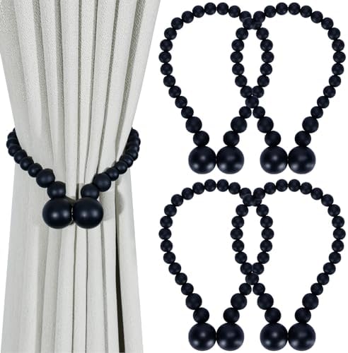KLOGTSIND Magnetic Curtain Tiebacks, 4 Pack Wood Bead Curtain Holdbacks