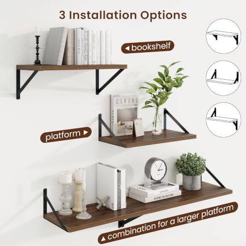 Axeman Deep Floating Shelves, 18'' x 10'' Walnut Wall Shelves Set of 2