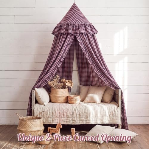 SmoothNovelty Gingham Plaid Bed Canopy, Pink Black, Round