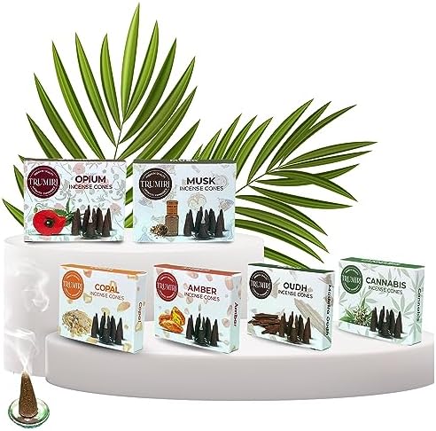 TRUMIRI Exotic Incense Cones - Variety Pack - Total 60 Cone Incense (6 Scents x 10 Conos) - Copal, Oud, Musk, Amber - Cone Incense Scents - Insense Cones - Incent Cone