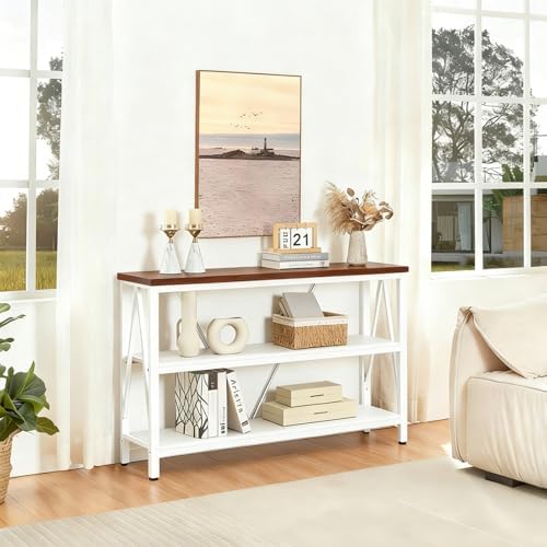 Entryway Console Table, 3 Tier Entry Table with Open Shelves, White, 47 IN