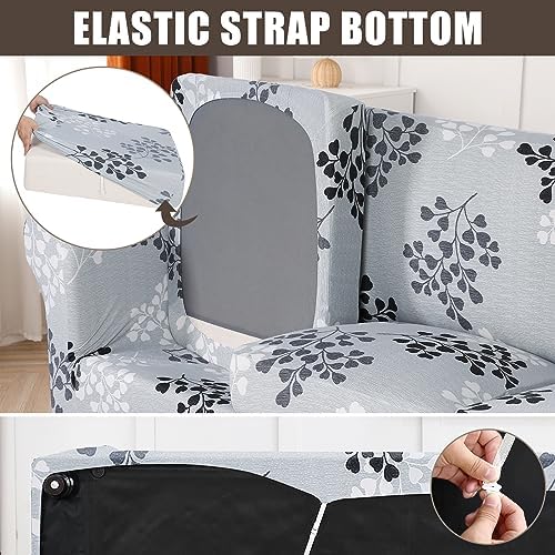 SearchI Stretch Sofa Cover Printed Couch Cover, Floral Pattern 4 Pieces Sofa Slipcover with 3 Separate Cushion Cover, Washable Furniture Protector for Living Room(Sofa, Leaf Pattern)