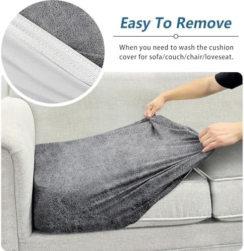 Loveseat Cushion Covers Leather-Look 2PC Stretch Love Seat Slipcover Sets for Living Room Individual Couch Seat Protector, Pet-Friendly, Non-Slip, Easy Fit - Light Grey