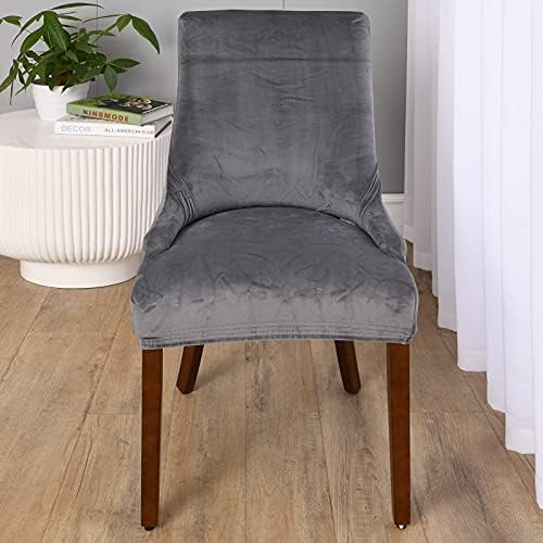 MIFXIN Velvet Wingback Side Chair Cover Slipcover Stretch Washable Sloping Armchair Accent Chair Protector Seat Cover for Dining Room Banquet Home Party Decor (Set of 2, Dark Grey)