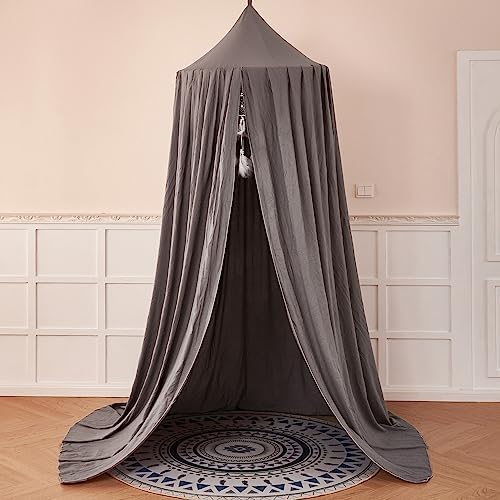 Princess Decor Canopy for Kids Bed, Soft and Durable Bed Canopy for Girls Room Tent Canopy Dreamy Mosquito Net Bedding, Children Reading Nook Canopies Indoor(Grey)