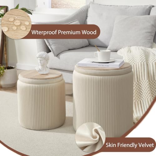 Royal Windsor Round Ottoman with Storage Set of 2, Storage Vanity Stool