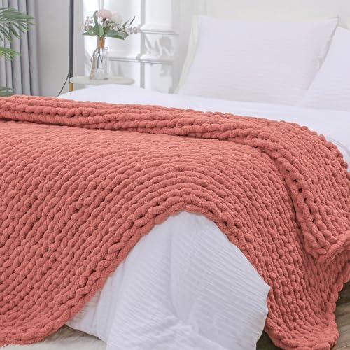 Bigacogo Chunky Knit Throw Blanket for Couch, 51x63 inches, Antique Red