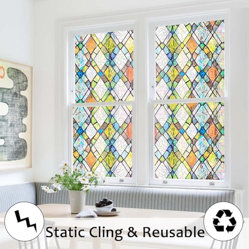 Stained Glass Window Film, 3D Colorful Static Cling, 23.6" x 118.1"