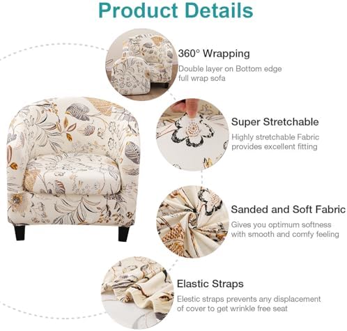 NILUOH Club Chair Slipcover 2 Piece Stretch Barrel Chair Covers Printed Tub Chair Slipcovers Soft Accent Armchair Sofa Protector for Living Room（Flowers 1）