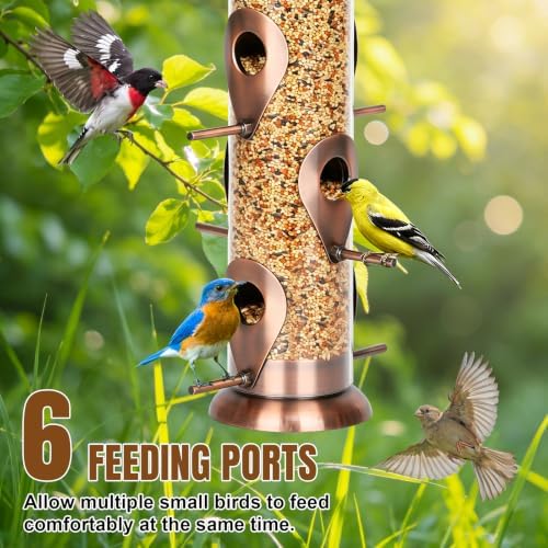 FEED GARDEN Bird Feeder for Outdoors Hanging, 13" Clear Tube, Copper