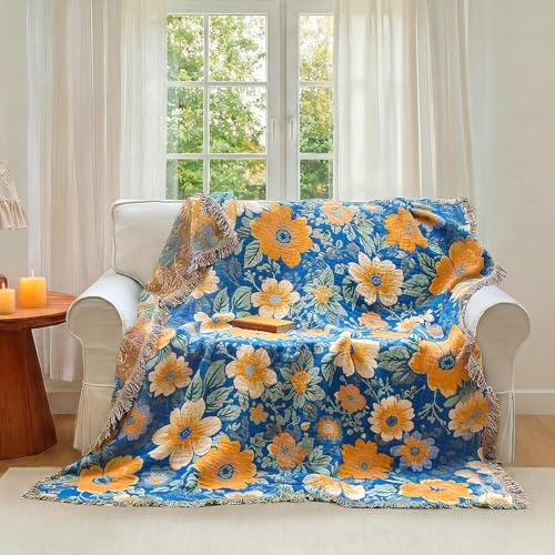 Boho Throw Blanket - 100% Cotton 50x60in Soft Blankets for Bed Couch