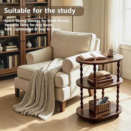 Narrow Side Table, 3-Tier End Table with Storage for Small Spaces